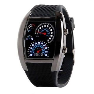Sort digital armbåndsur med blåtlys